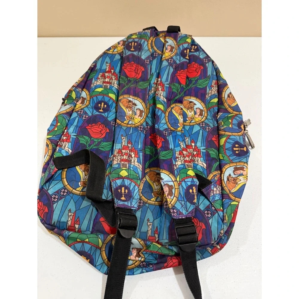 Loungefly Disney Beauty and the Beast Stained Glass Print Backpack Blue Multi